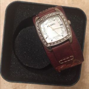 Fossil Mother of Pearl and Rhinestone Watch